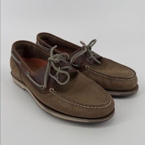 Rockport Perth Boat Shoe Taupe Nubuck/Beeswax Leather US Men's 11 Extra Wide